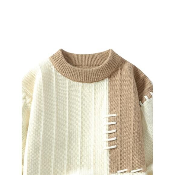 NWT Men's Color Block Ribbed Knit Sweater | Beige & Cream Jumper - Picture 2 of 5